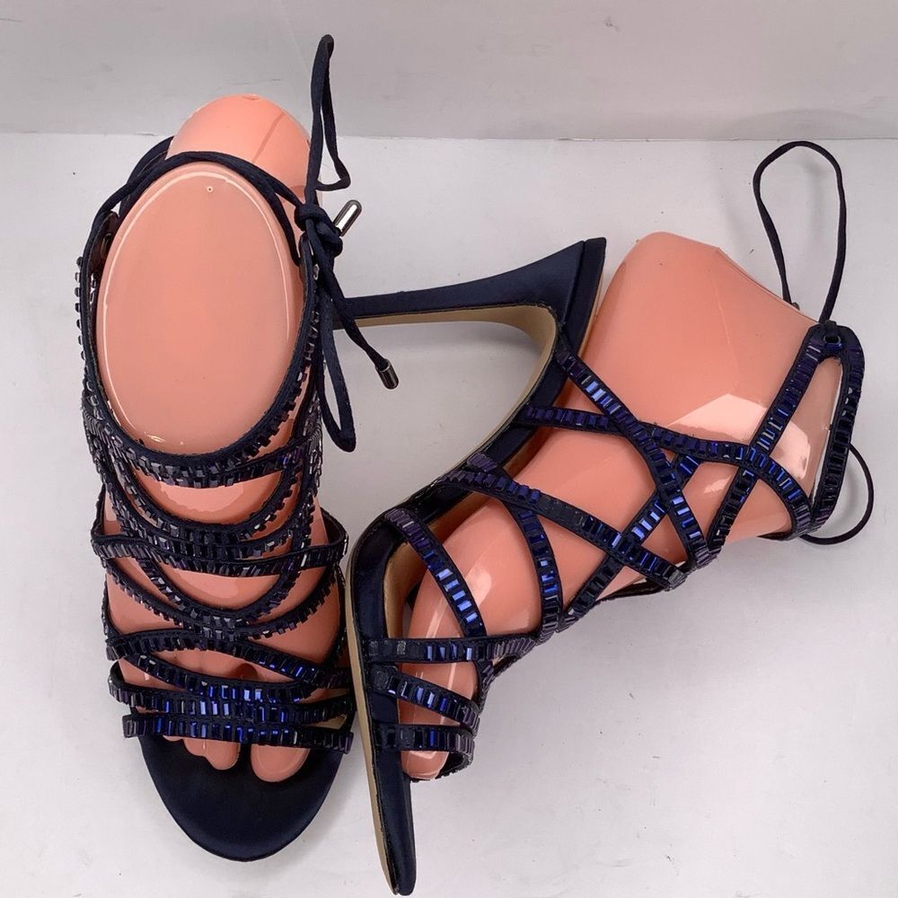 Gianni Bini Crystal Navy Blue Rhinestone Sandal Heels Women's Shoes Sz 7.5